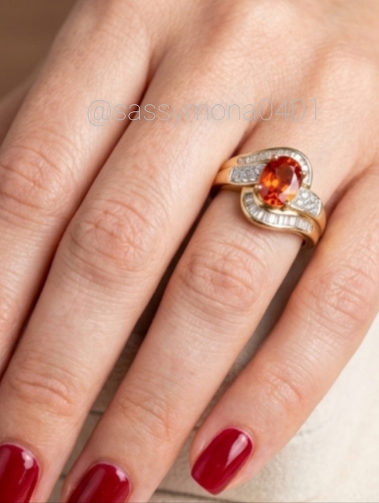 Thl Jewelry - 14KT Red Andesine Labradorite and Diamond Ring